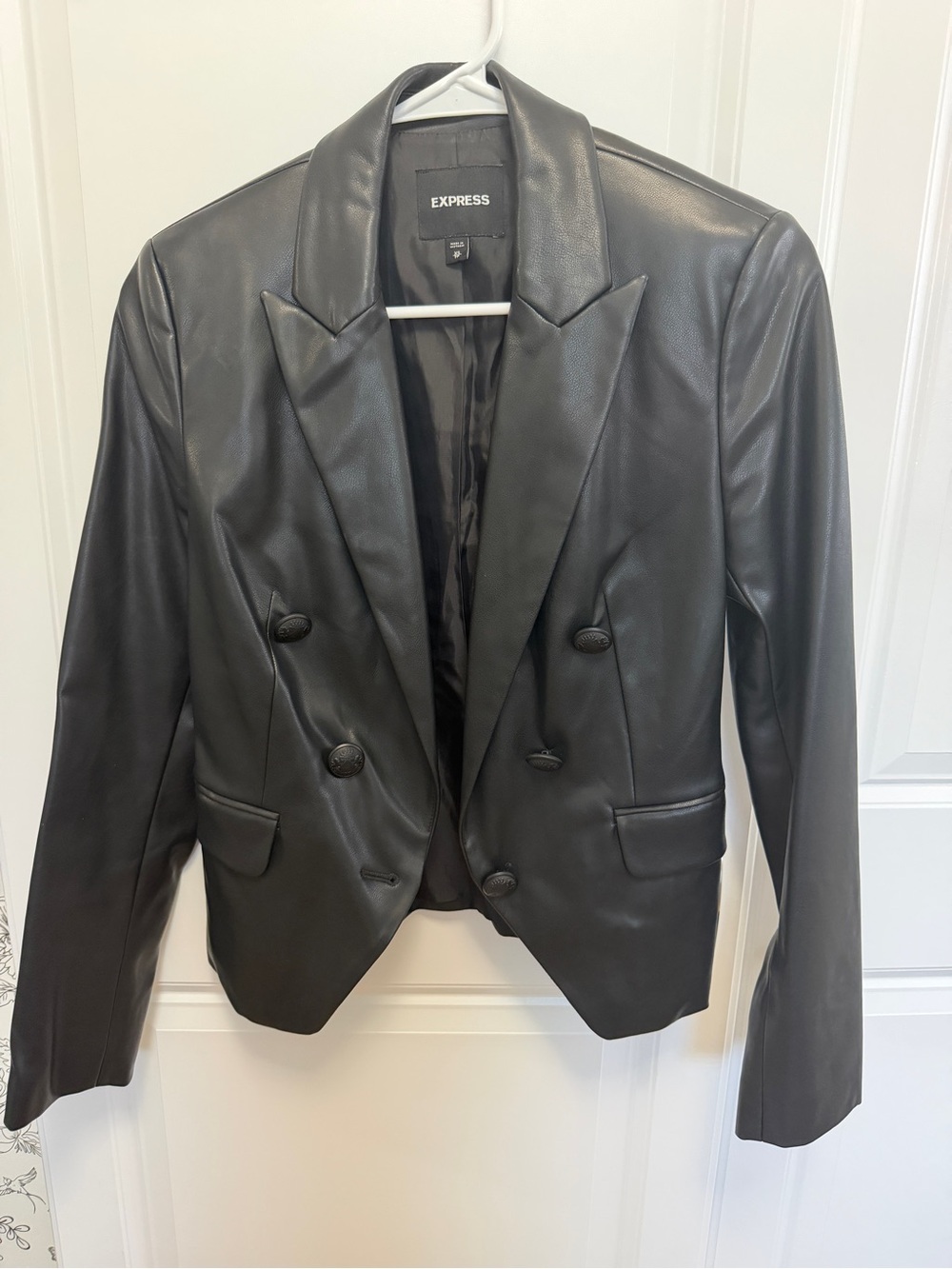 Express Black Faux Leather Double-Breasted Blazer Jacket